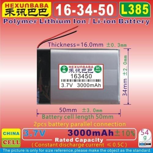 [L385] 3.7V 3000mAh [163450] Li - Polymer lithium ion Rechargeable battery for cell phone ;MP5;MP3;DVR