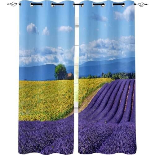 Lavender Sunflower Field Scenery Window Curtains LivingRoom Kitchen Curtains Left and Right Biparting Open