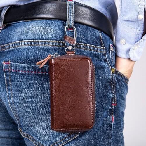 Fashion Cowhide Car Key Holder Men Women Cow Leather Zipper Key Wallet Cases Mini Bag Pocket Pouch Travel Keys Organizer