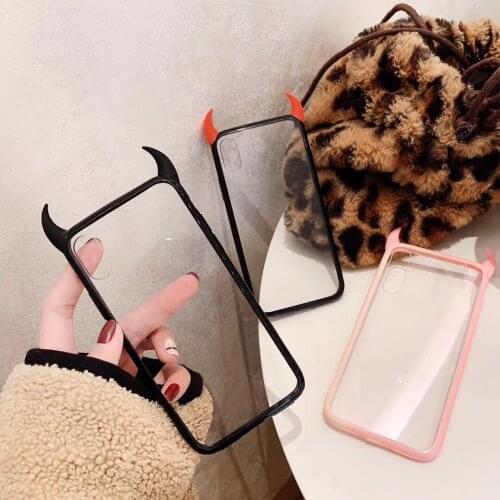 Fashion Simple Devil Horn Phone Case For iPhone 12 Pro X Xs Max Xr 7 8 Plus Cute cartoon hanging Clear Acrylic Silicone Cover