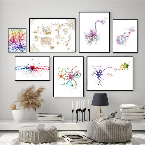 Multipolar Brain Neuron Cell Anatomy Art Prints Brain Neurology Medical Science Poster Anatomical Biology Decor Canvas Painting