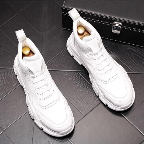 2020 New High quality Fashion Mens Black white Casual Round Toe platform Shoes Man Trending Leisure high tops Shoes