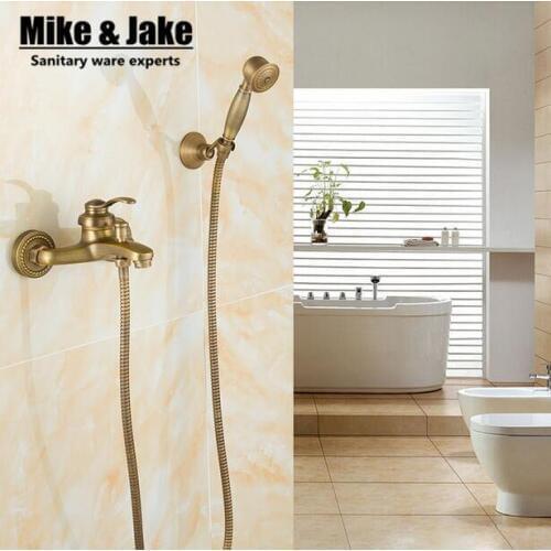 Bathroom Antique brass shower mixer set vintage style bath shower mixer set with hand shower antique shower set