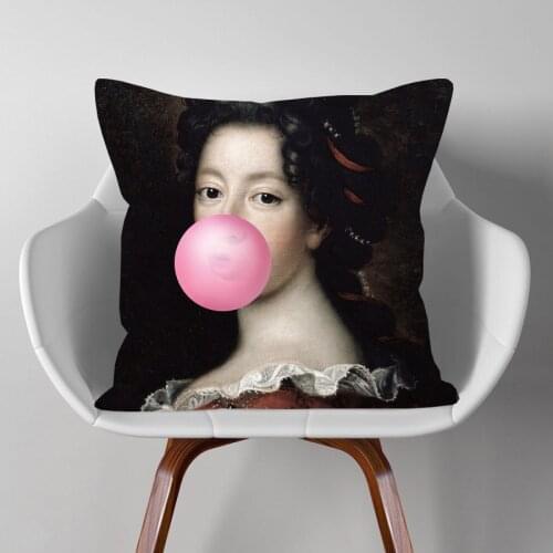 European Lady Painting Beige Linen White Polyester Throw Pillow Case Home Decor Cushion Cover 45X45cm