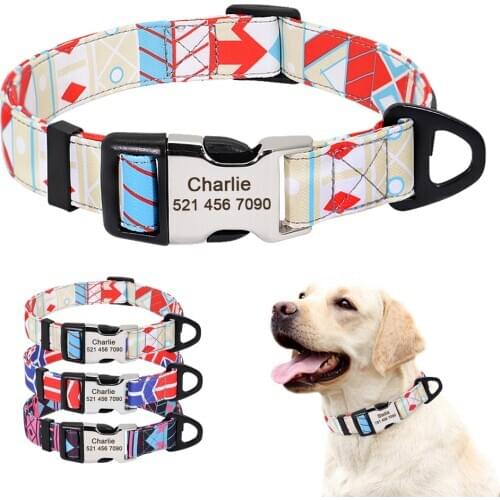 Custom Nylon Pet Dog Cat Collar Printed Personalized Dog Collar Free Engraved Nameplate Dogs Collars For Small Medium Large Dogs