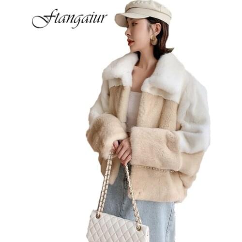 Ftangaiur 2021 NEW Winter Imported Velvet Mink Fur Coat Turn-Down Collar Beading Womens Short Pure Natural Real Mink Fur Coats