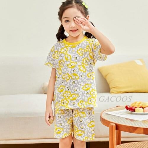 Girls Clothes Children Pajamas Kids Boys Sleepwear Baby Mesh Homewear Cartoon Summer Pyjamas Short Sleeves Cotton Clothes Sets
