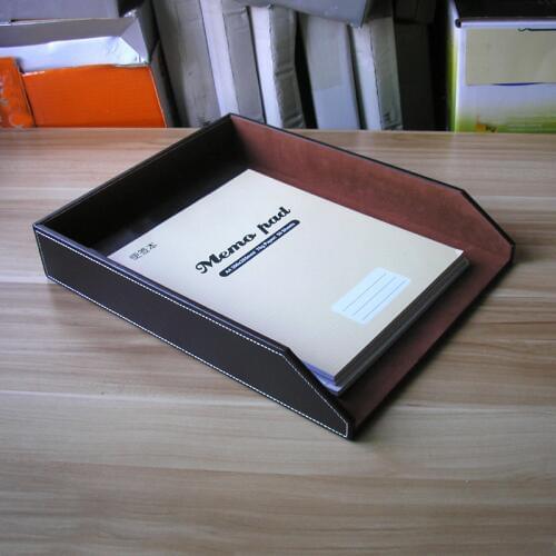 A4 leather wooden office desk file document storage tray box case filing paper documents trays organizer rack holder brown 225B