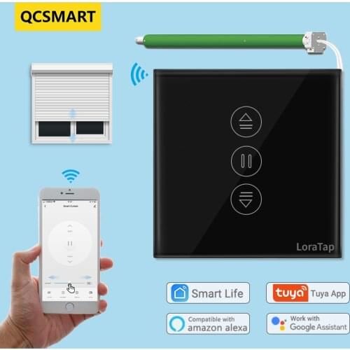 QCSMART Tuya WiFi Smart Life Black Curtain Switch for Roller Shutter Motorized Blinds Voice Control by Alexa Echo Google Home