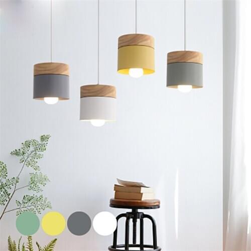 Nordic Iron Wood Pendant Lights Modern Simple Wooden Hanging Light Fixtures Dining Room Kitchen Cafe Indoor Lighting Home Decor