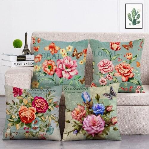 Welcome bouquet flower butterfly Printed Cushion Cover Linen Throw Pillow Car Home Decoration Decorative Pillowcase T358