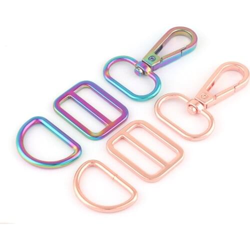 1"(25mm) Rainbow Metal Strap Adjuster Swivel Clasps,D Ring Slide Buckle Making Purse Hardware Backpack Webbing Handbag Leather