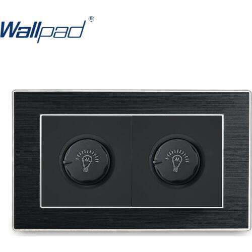 Double Dimmer Switches Wallpad Luxury On Off Wall Light Switch Satin Metal Panel Incandescent Light Dimmer Brightness Switches