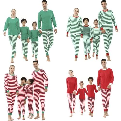Family Look Mommy and Me Christmas Clothing Sets Family Matching Christmas Pajamas Striped Pyjamas Kids Teens Pajama Homewear