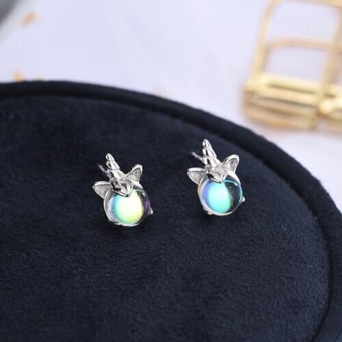 925 Sterling Silver Unicorn Opal Stud Earrings For Women Party Anniversary Jewelry Pendientes eh473
