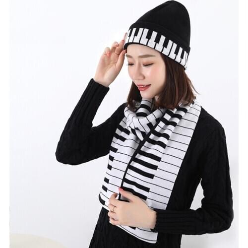 Hot selling New Style Western Hat Scarf Piano Jacquard Thermal Knitted Yarn Kit Unisex cap and scarf