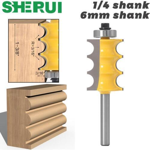 SHERUI 1PC 6mm Shank 1/4 inch shank Triple Bead & Triple Flute Large Molding Router Bits Set Line knife Woodworking cutter