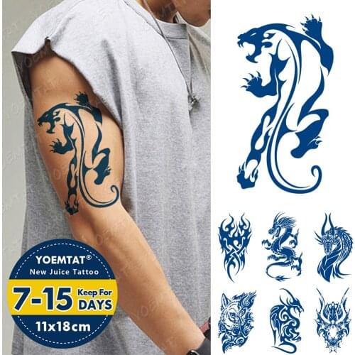 Juice Ink Lasting Waterproof Temporary Tattoo Sticker Leopard Tiger Flame Wolf Animal Totem Flash Tatoo Girl Body Art Fake Tatto