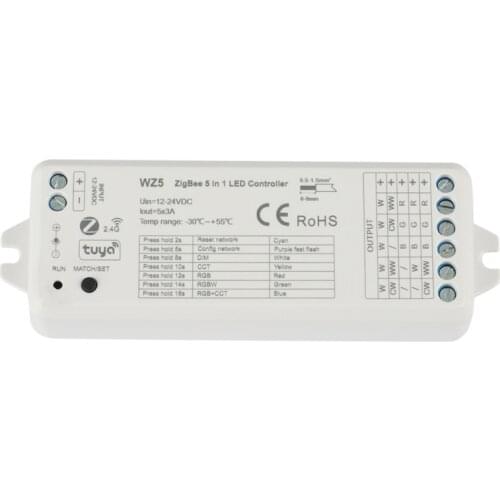 WZ5 TUYA Zigbee Led Controller DC12V 24V 5In1 Dimmer CCT RGB RGBW RGBWW RGBCCT Strip TUYA Smart Life APP Voice Control