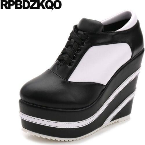 Pumps 12cm 5 inch fetish 15cm wedge oxfords women footwear shoes round toe lace up gothic multi colored high heels designer