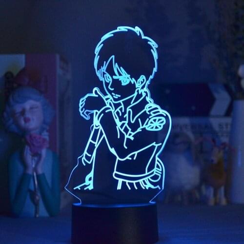 Japanese Anime Attack on Titan Figure Night Light Kid Gift Bedroom Decor Eren Jaeger Manga Figurine Led 3D Lamp on the Table