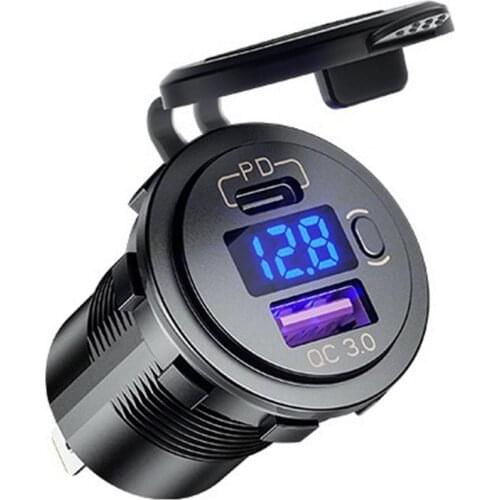 30W PD Type C/QC 3.0 USB Charger with Switch Socket Power Outlet Adapter Waterproof For 12V 24V Car Truck Boat RV Motorcycle