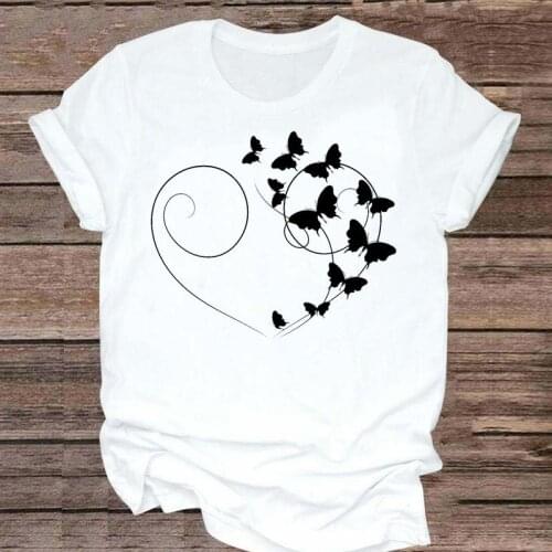 Women Short Sleeve Love Butterfly O-neck Cute Fashion 2021 90s Graphic Clothes Tshirt Top Lady Print T Female Tee T-Shirt