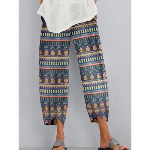 Womens Printed Trousers Spring Harem Pants Fashion Casual Striped Long Pantalon Female Elastic Waist Turnip Oversized