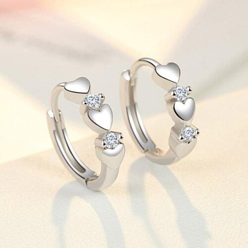 New Fashion 925 Sterling Silver Earrings Heart Zircon Small Earrings For Women Jewelry Gifts