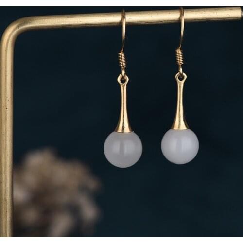 Retro White Stone Drop Earrings for Women Palace Temperament Vintage Dating Earrings 2021 Trend Girls Friends Gift Jewelry M4