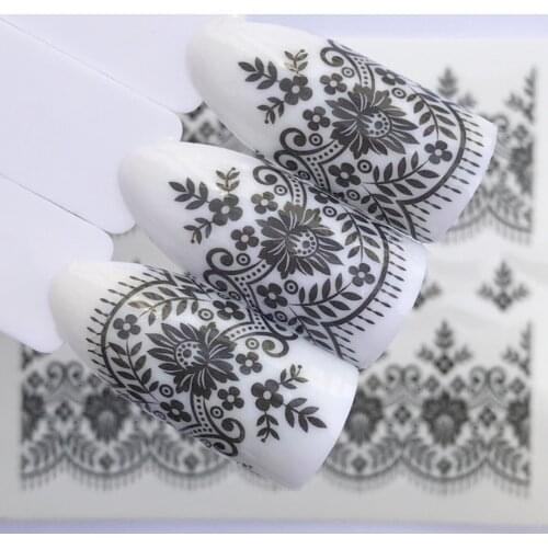 1pc New Style Manicure Watermark Stickers Sexy Black Flowers Lace Modeling Decoration Nail Art Decals