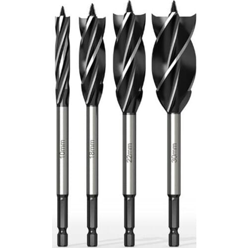 10-35mm High-Carbon Steel Four-Slot Four-Blade Hex Shank Door Lock Drawer Opening Reaming Woodworking Drill Bit Hole Opener