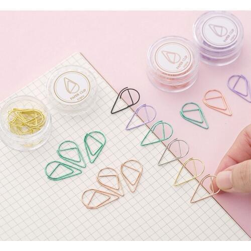 10Pcs/box Kawaii Colored Bookmark Water Drop Shaped Metal Paper Clip Creative Message Book Folder Stationery School Supplies
