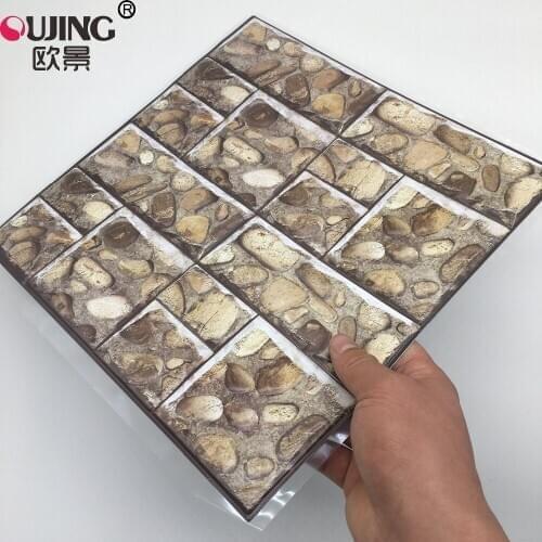 3D Cobblestone Brick Patten Emboss Tile Wall Sticker Kitchen Bathroom Waist Line Wall Decals Home Decor Waterproof PVC Art Mural