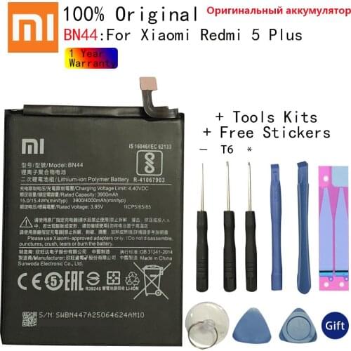 Xiao Mi Original Phone Battery BN44 For Xiaomi Redmi 5 Plus Replacement Battery 4000mAh With Free Tools
