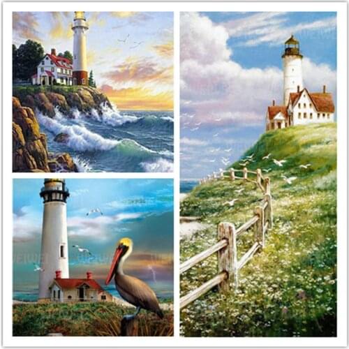 Lighthouse 5D Diamond Painting for Adults Beautiful Scenery Diamond Embroidery Seaside Pictures of Rhinestones Family Decoration