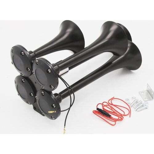 Car Truck Marine Boat Motorcycle 12V/24V 4-Trumpet Train Air Horn Kit 150db Loud Zinc Alloy Extremely Stable Frequency