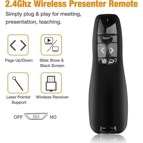KEBIDU R400 Wireless Presenter Red Laser Pointer PPT Remote Control 2.4Ghz USB Receiver for Powerpoint Presentation