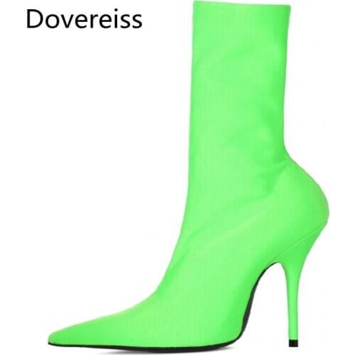 Dovereiss Fashion Womens Shoes winter Pointed Toe Stilettos heels concise Slip on Elegant Pure color concise ankle boots 34-48