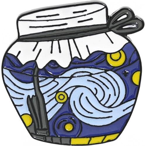 Wine Tank Brooch Personalized Van Goghs Starry Sky Wild Cowboy Badge Clothes Bag Accessories