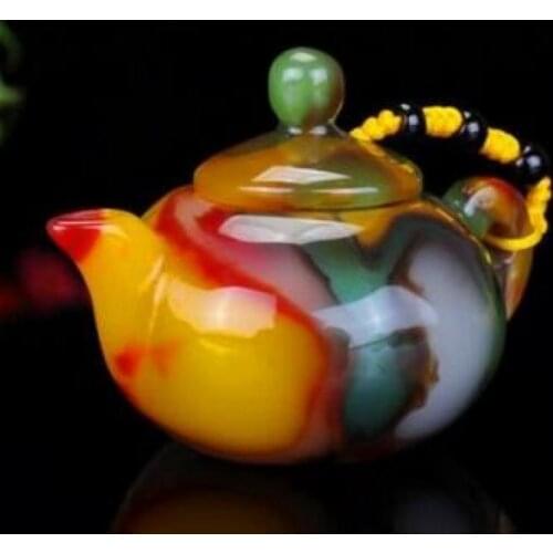 Water Tea Pot Collectable Natural Xinjiang Color Jade Jug White Green Red Jade Small Teapot