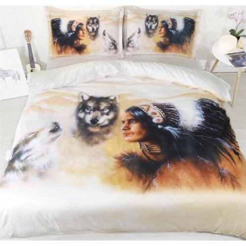 Fanaijia 3d Indian Wolf Bedding Set Queen Size Bohemian Quilt Cover Set with Pillowcase King Bed Set