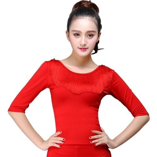 Oversized Adult Women Latin Tops Tassel Long Sleeved T-shirt Girls Stage Dancewear Sexy Ballroom Samba Dancing Practice Costume