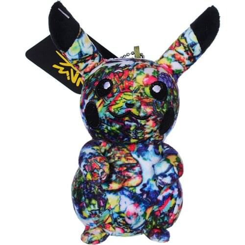 13cm new limited edition Pokemon fabric art limited graffiti Pikachu doll doll kawaii plush keychain toy children’s gift