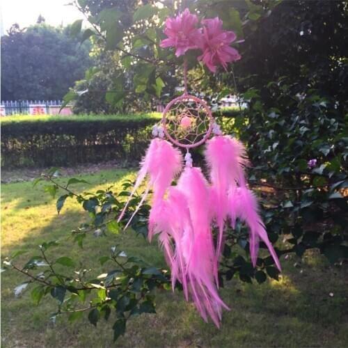 7.5*32CM Dream Catcher Home Decor, pink Feather Dreamcatcher Wind Chimes Indian Style Mascot Car or Wall hanging Decoration