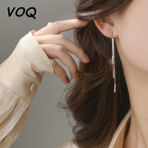 VOQ 925 Sterling Silver Exaggerated Long Chain Tassel Ladies Drop Earrings Suitable for Fashion Ladies Party Jewelry Accessories