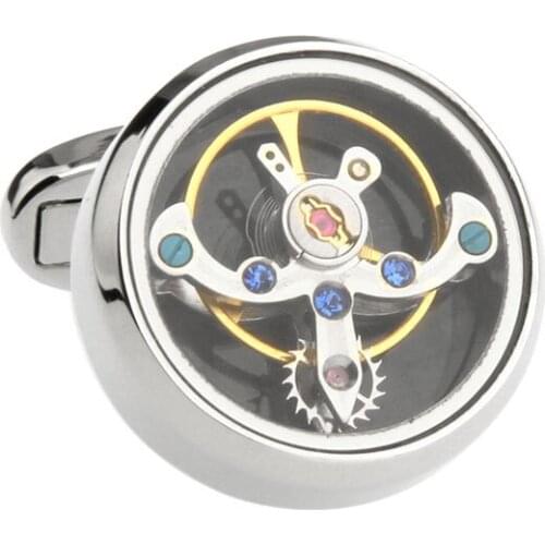 Sunnylink Mens Cuff Links Tourbillon Black silver Cufflinks for shirt L1231