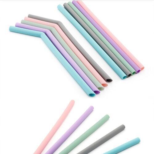 Silicone Straw Set Drinking Reusable Food Grade 5pcs With Cleaning Brush Party Straws BPA Free Bar Foldable Kitchen Accessories