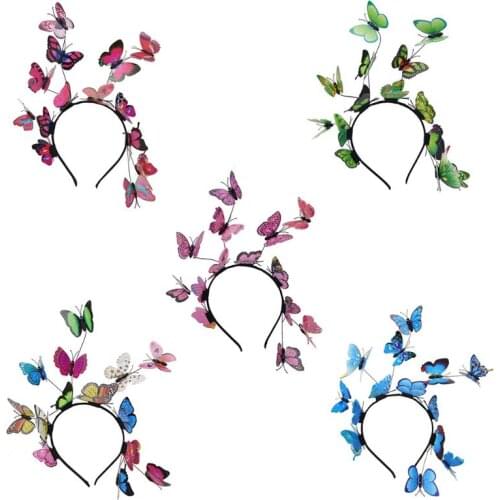 New Women Girls Forest Fairy Fascinator Headband Colorful Flutter Butterflies Insect Wild Hair Hoop Woodland Photo Headpiece