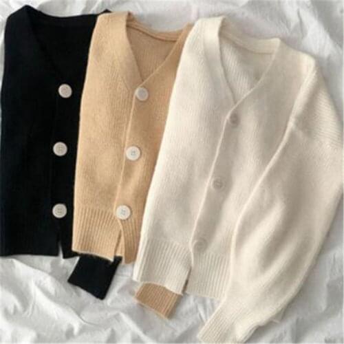 Solid Color Sweater Autumn cardigans 2021 New Womens Korean All-match Loose Cardigan Long Sleeve knitted sweater Short Coats